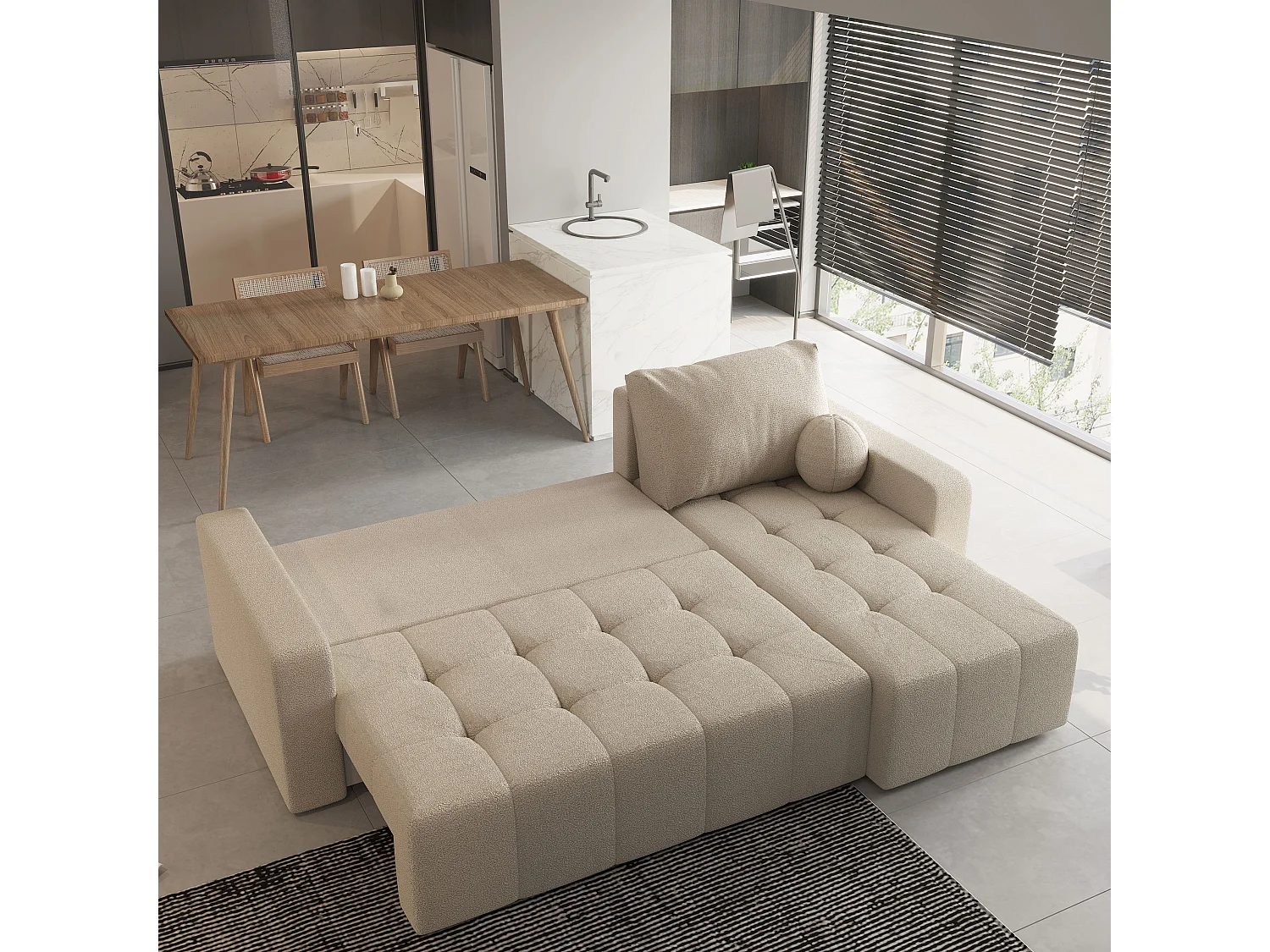 Hoekbank VOLIRA van fluweel met slaapfunctie Beige