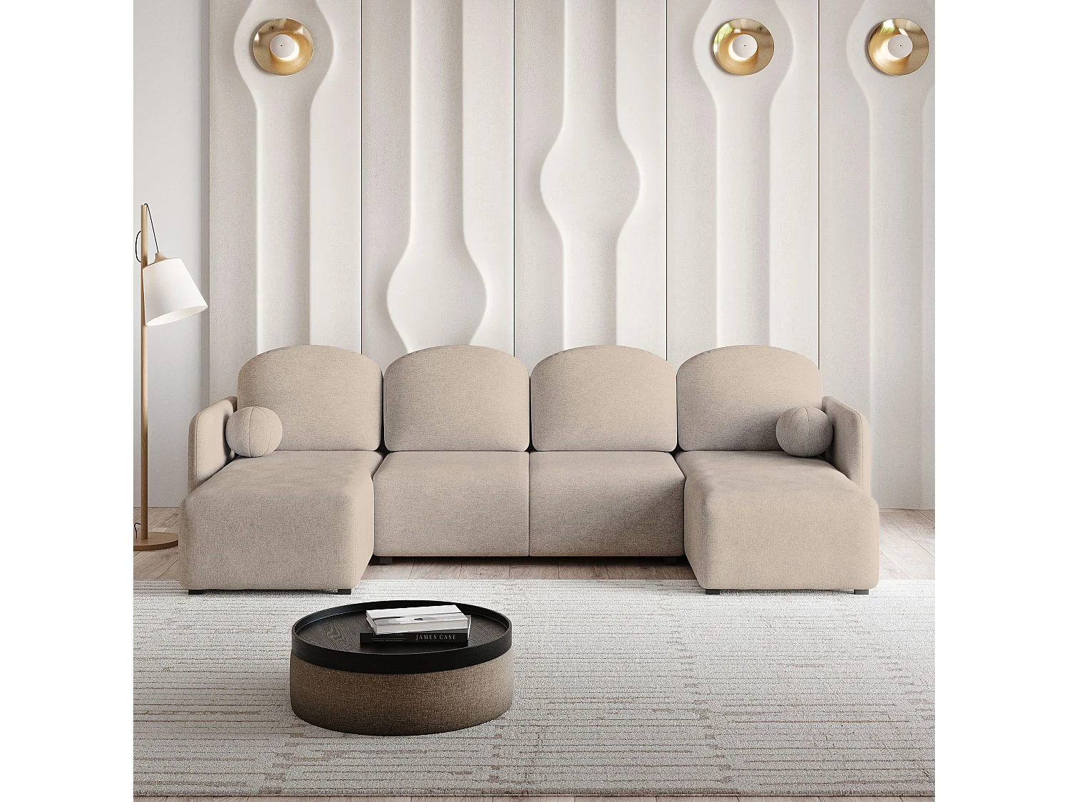Canapé d'angle NUBERO en velours avec fonction couchage Beige