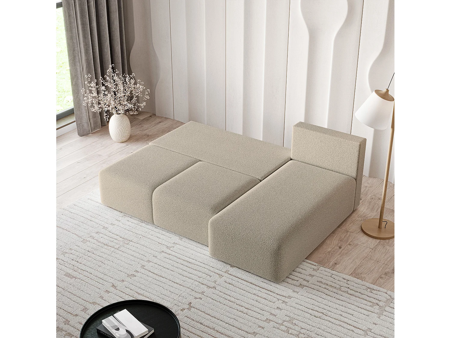 Canapé d'angle TRAMA en velours avec fonction couchage Beige
