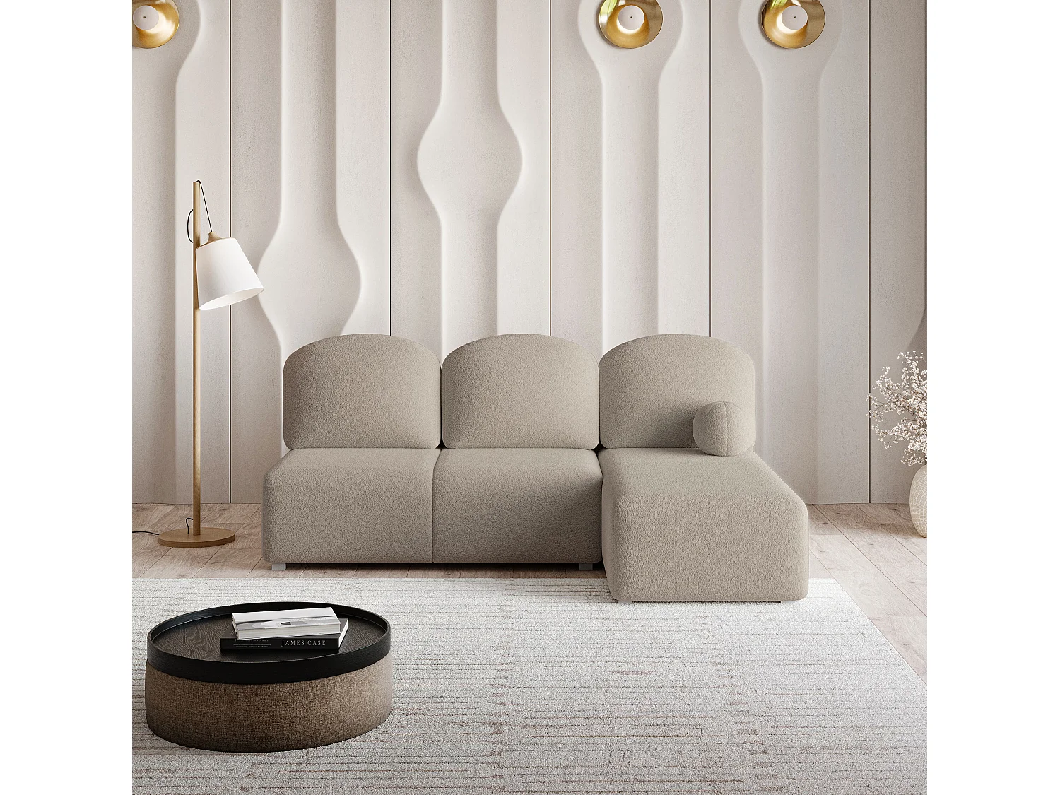 Canapé d'angle TRAMA en velours avec fonction couchage Beige