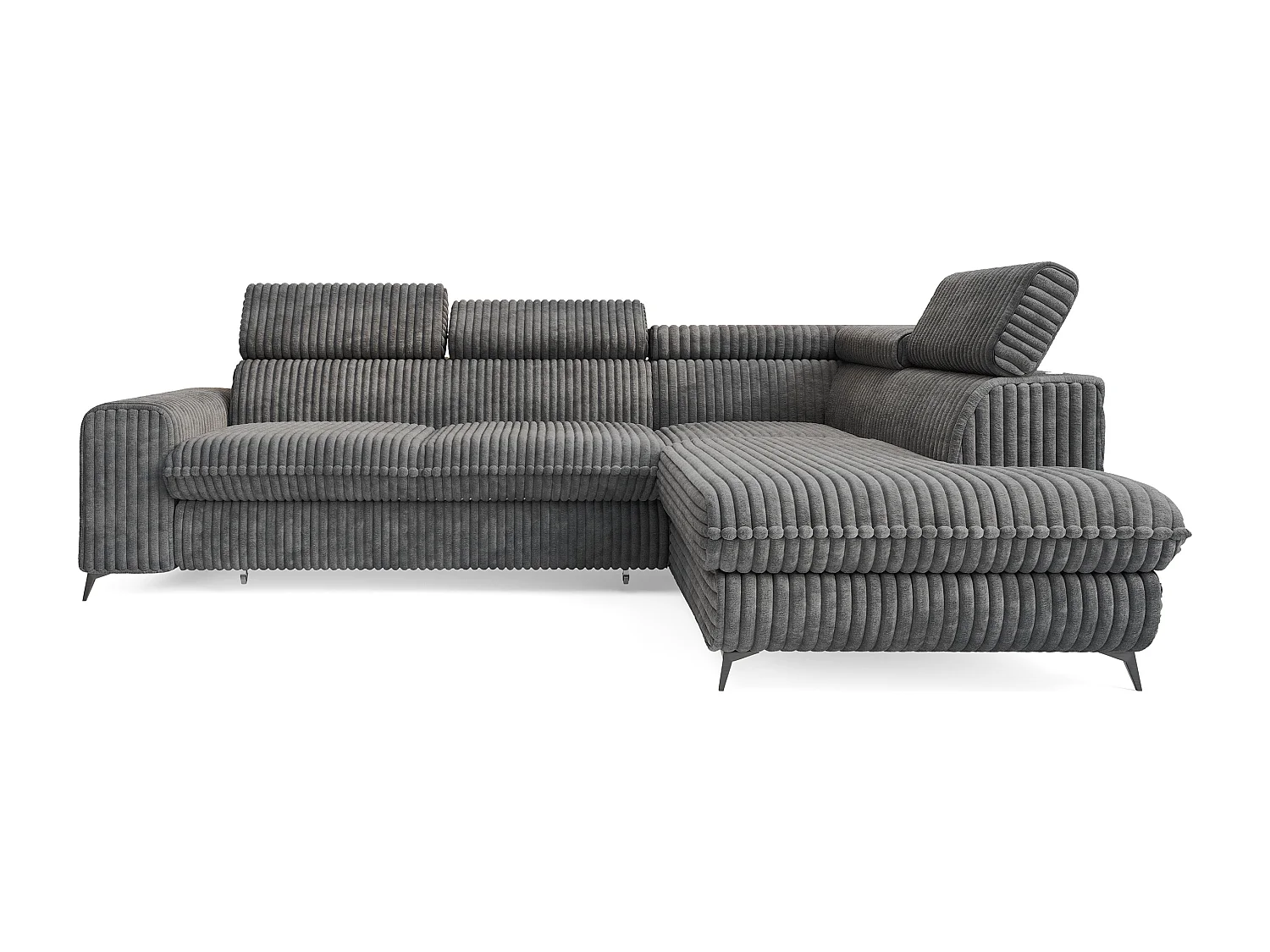Canapé d'angle VELISS, avec fonction de couchage, velours côtelé Gris