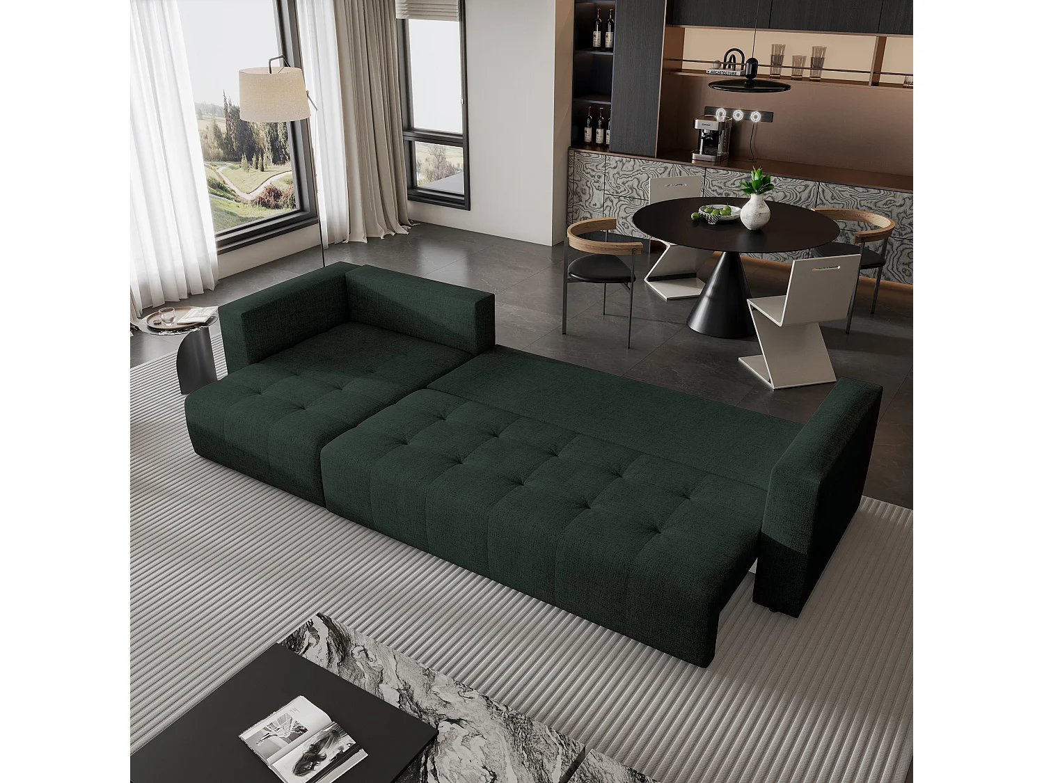 Canapé d'angle OLVERA en velours avec fonction couchage Vert
