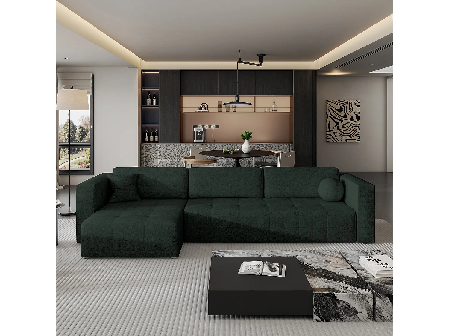 Canapé d'angle OLVERA en velours avec fonction couchage Vert