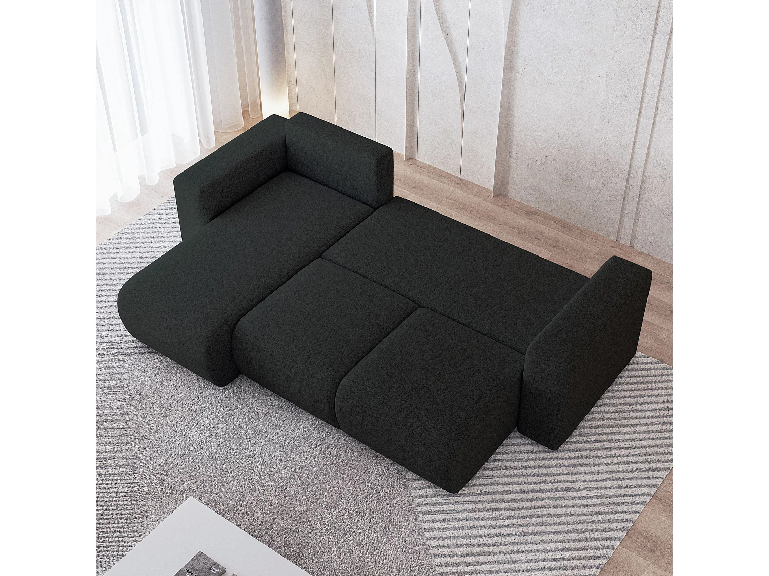 Canapé d'angle RINOVA en velours avec fonction couchage Noir