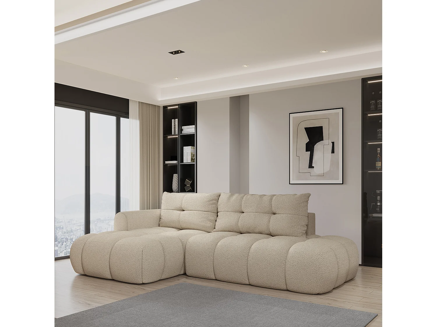 Hoekbank FLUMA van fluweel met slaapfunctie Beige