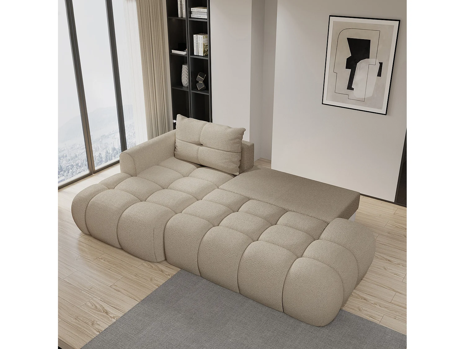 Hoekbank FLUMA van fluweel met slaapfunctie Beige