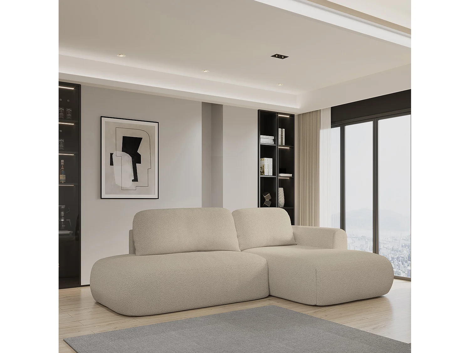 Hoekbank NUVIRA van fluweel met slaapfunctie Beige