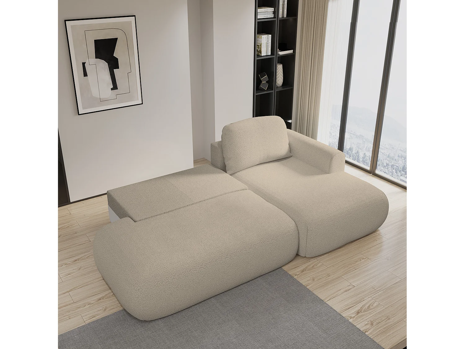 Hoekbank NUVIRA van fluweel met slaapfunctie Beige