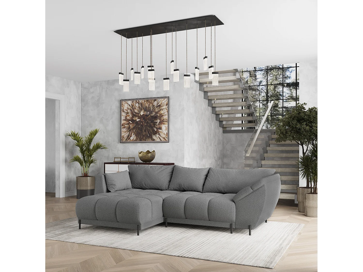 Canapé d'angle VESTANO en velours avec fonction couchage Gris