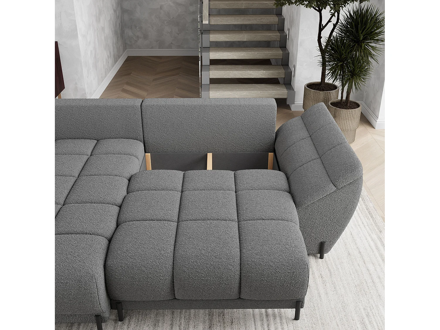 Canapé d'angle VESTANO en velours avec fonction couchage Gris