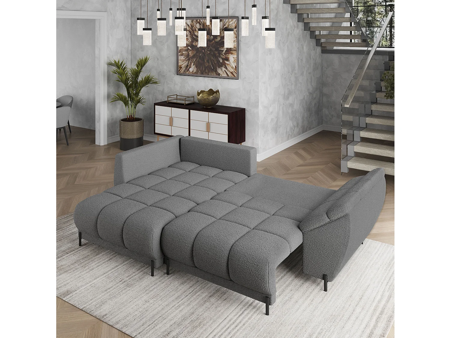 Canapé d'angle VESTANO en velours avec fonction couchage Gris