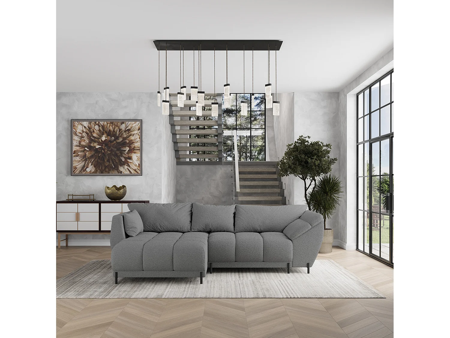 Canapé d'angle VESTANO en velours avec fonction couchage Gris