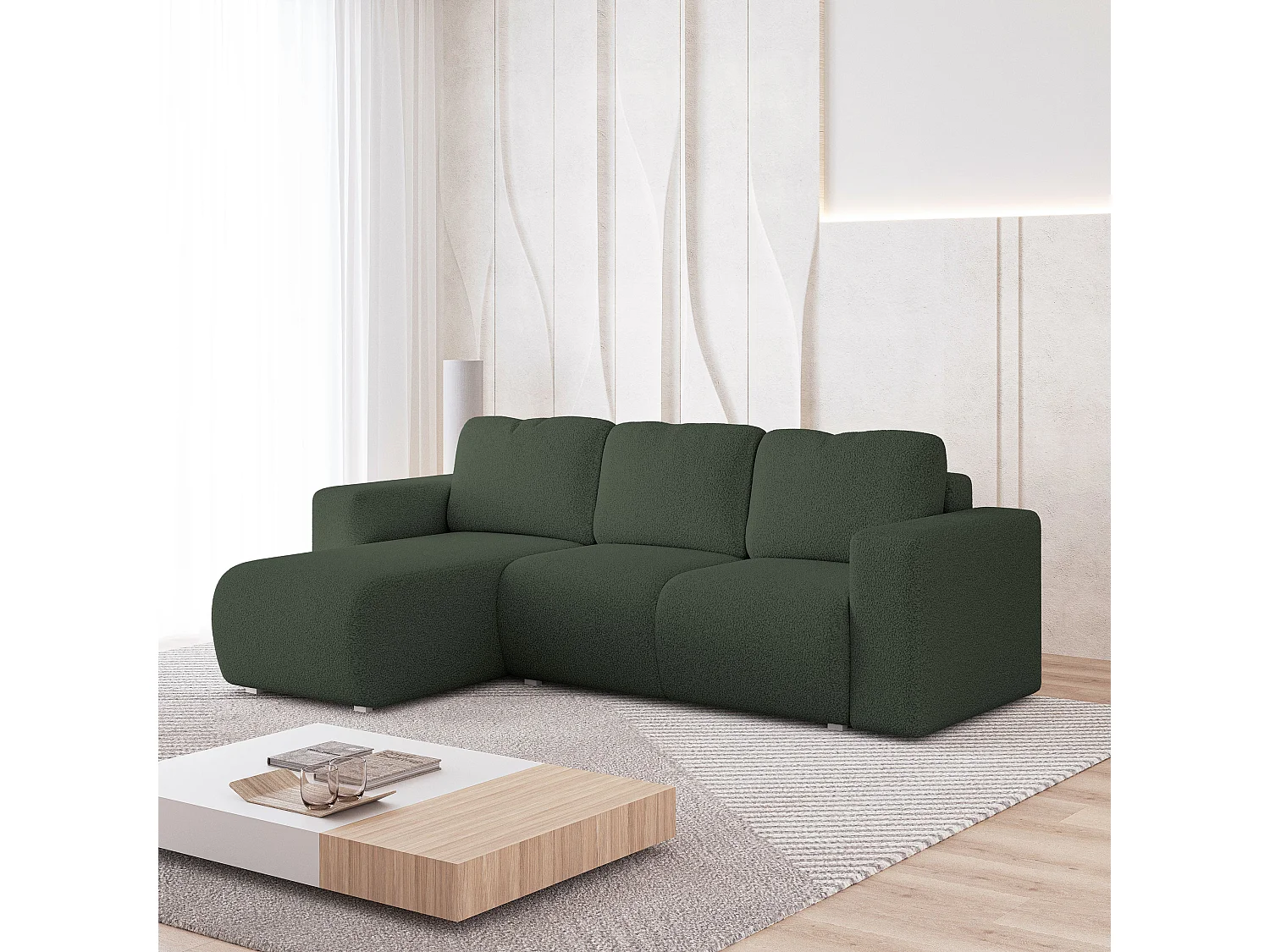 Canapé d'angle RINOVA en velours avec fonction couchage Vert