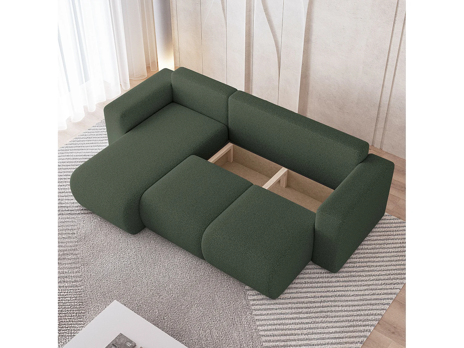 Canapé d'angle RINOVA en velours avec fonction couchage Vert
