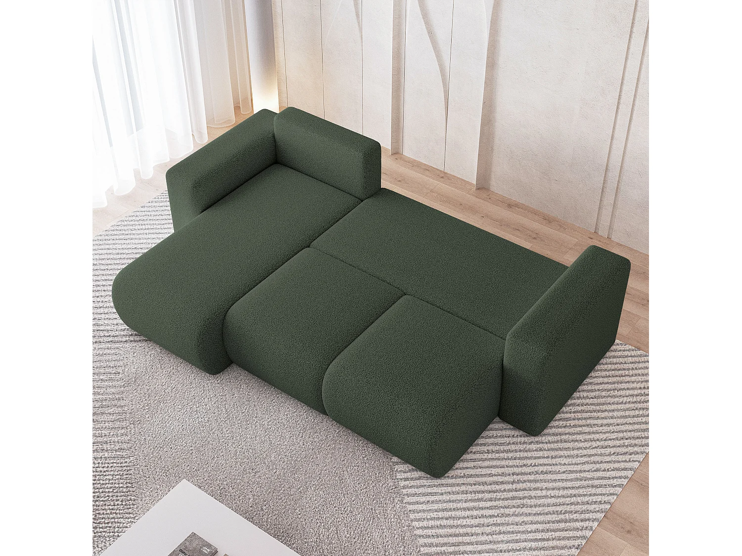 Canapé d'angle RINOVA en velours avec fonction couchage Vert