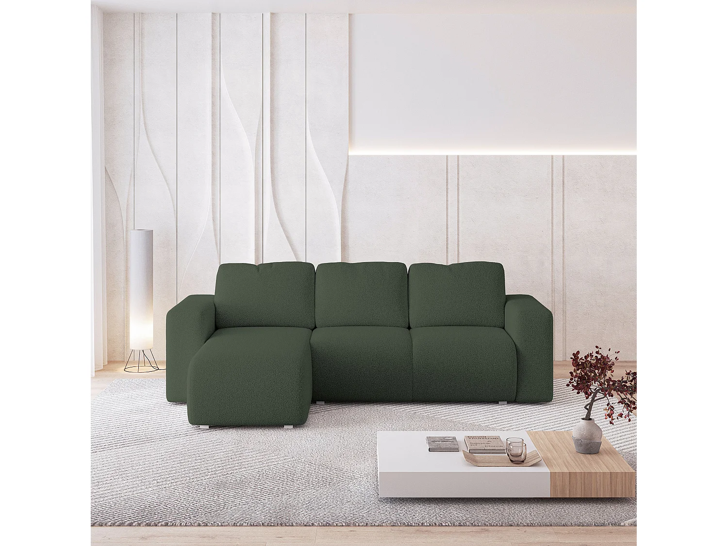 Canapé d'angle RINOVA en velours avec fonction couchage Vert