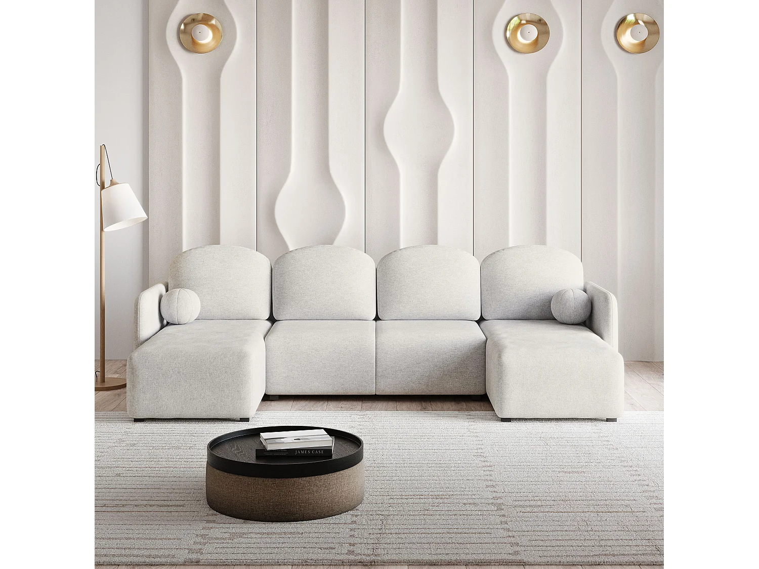 Canapé d'angle NUBERO en velours avec fonction couchage Crème