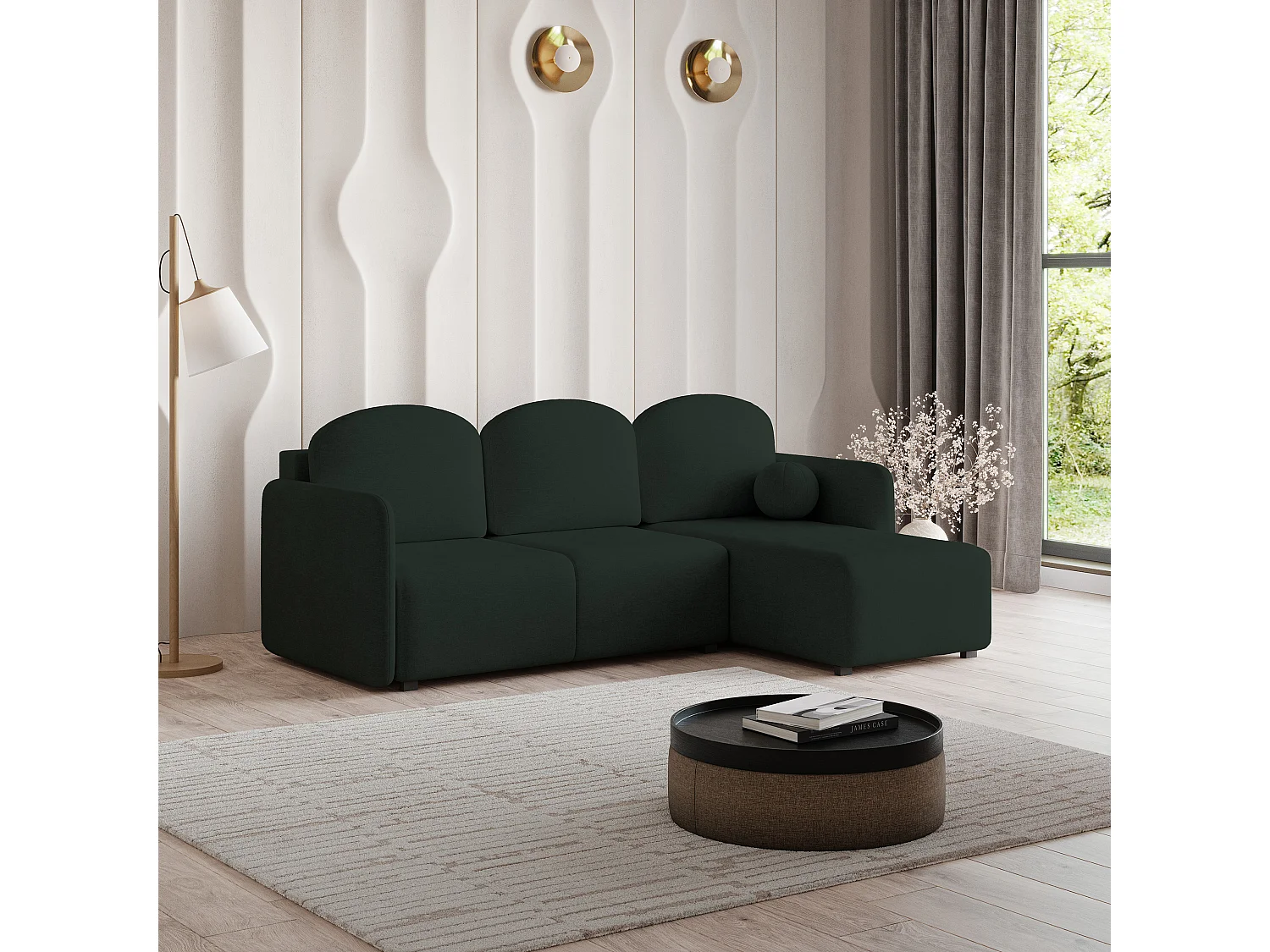 Canapé d'angle SUVINO en velours avec fonction couchage Vert