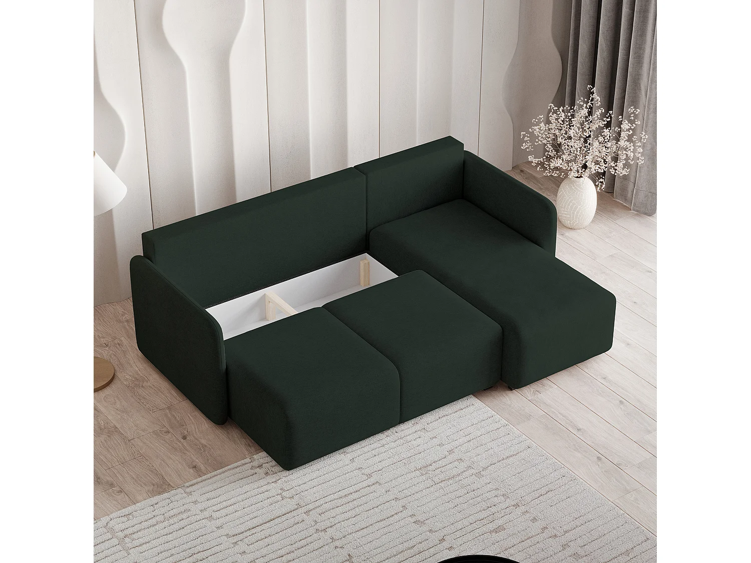 Canapé d'angle SUVINO en velours avec fonction couchage Vert