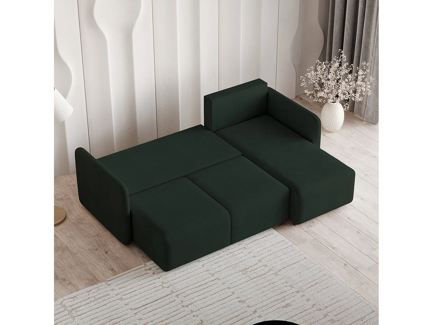 Canapé d'angle SUVINO en velours avec fonction couchage Vert