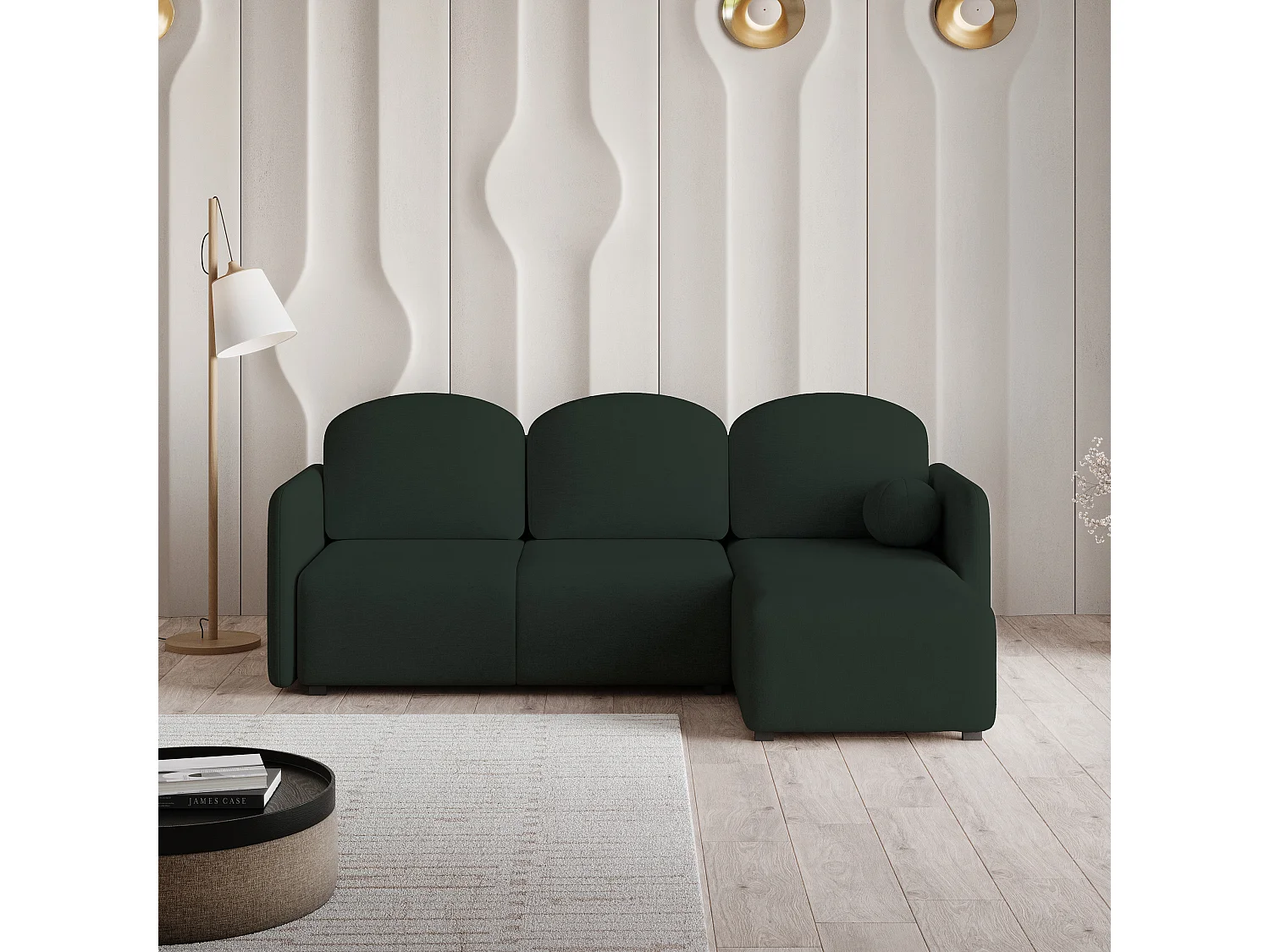 Canapé d'angle SUVINO en velours avec fonction couchage Vert