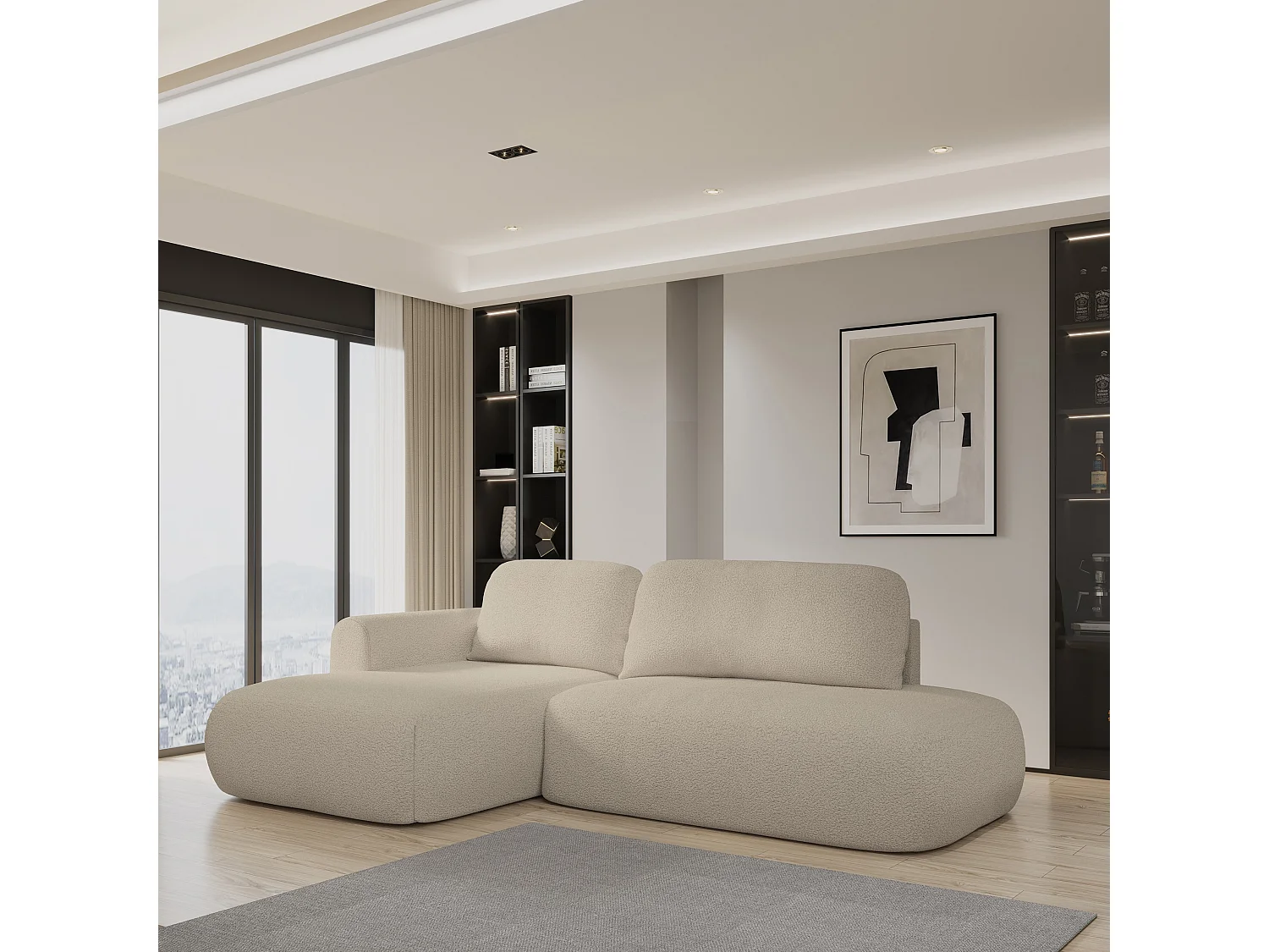 Hoekbank NUVIRA van fluweel met slaapfunctie Beige