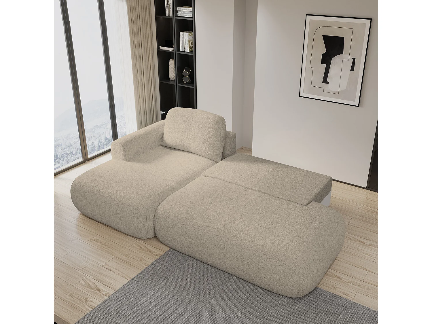Hoekbank NUVIRA van fluweel met slaapfunctie Beige