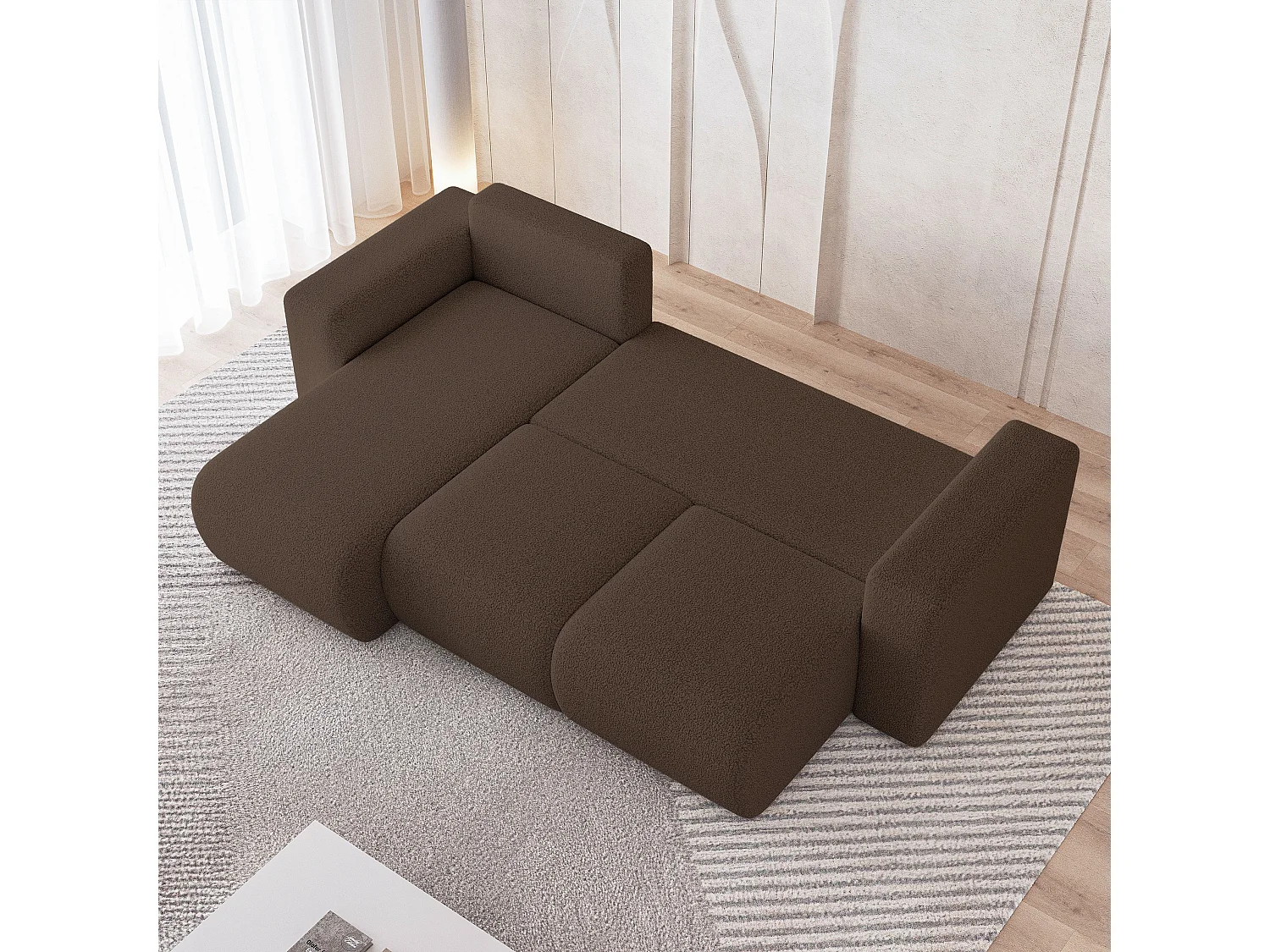 Canapé d'angle RINOVA en velours avec fonction couchage Marron