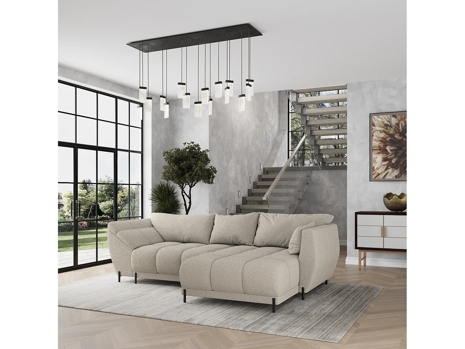 Canapé d'angle VESTANO en velours avec fonction couchage Beige