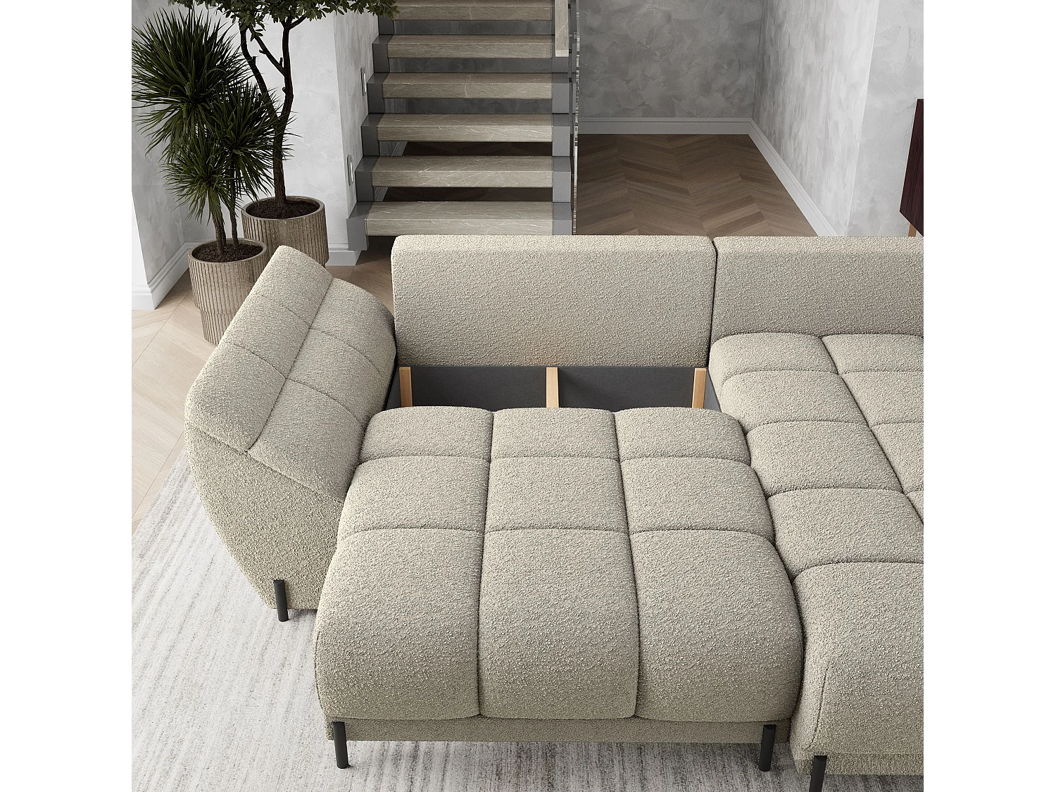 Canapé d'angle VESTANO en velours avec fonction couchage Beige