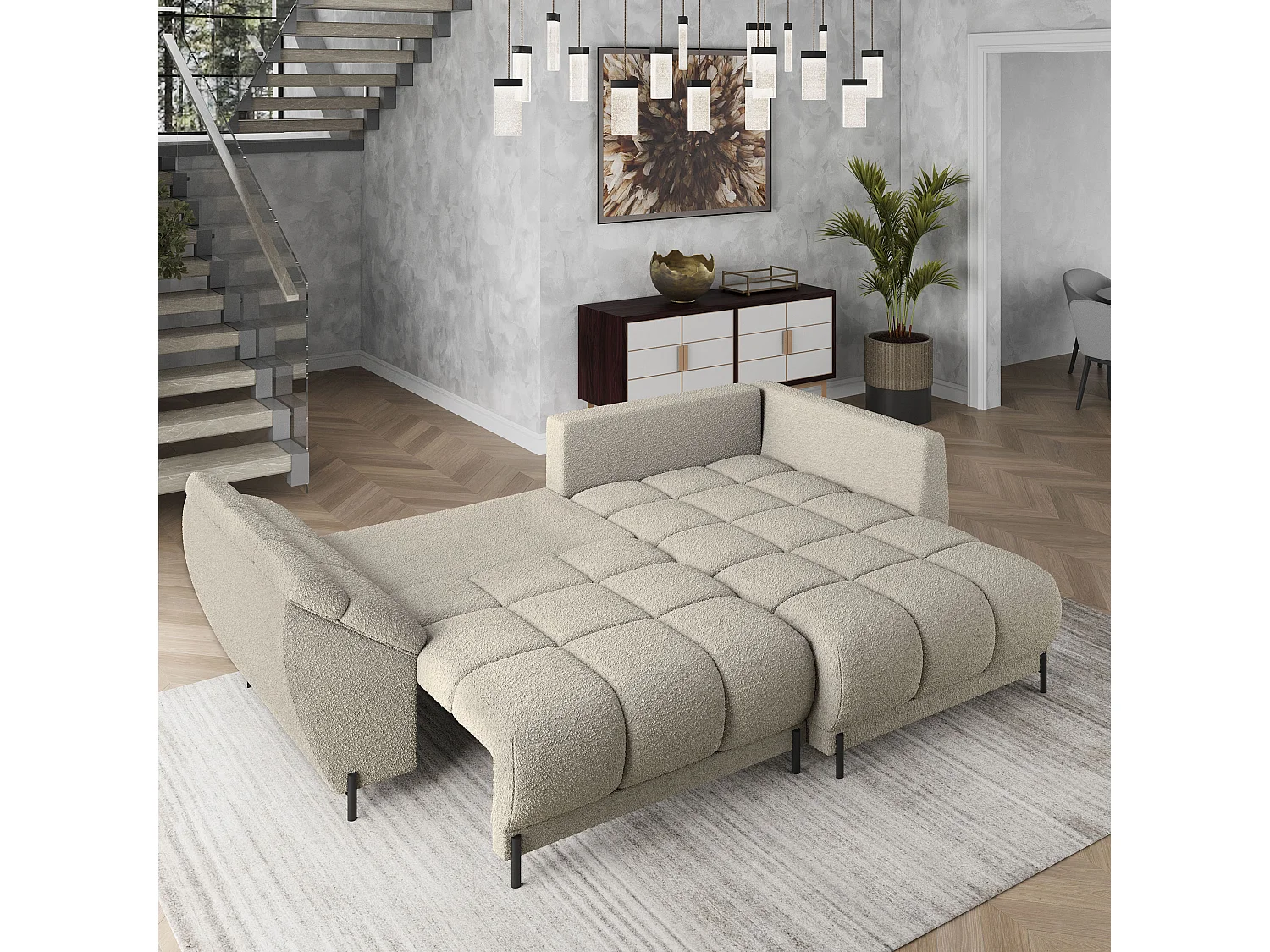 Canapé d'angle VESTANO en velours avec fonction couchage Beige