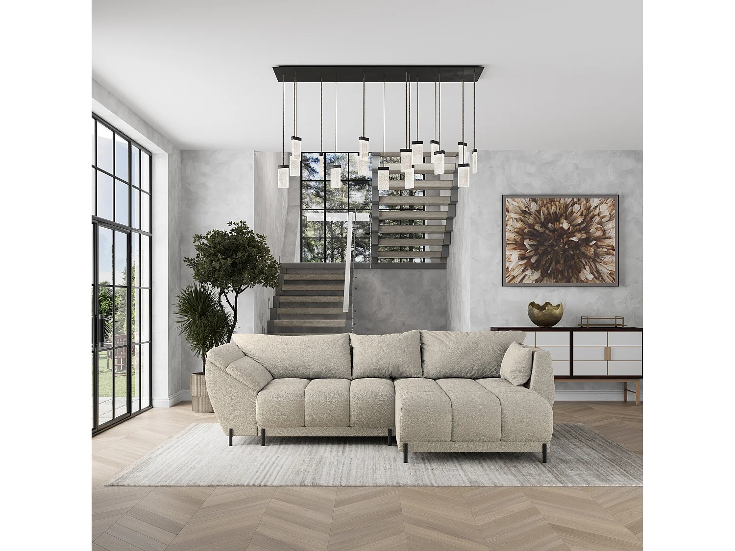 Canapé d'angle VESTANO en velours avec fonction couchage Beige