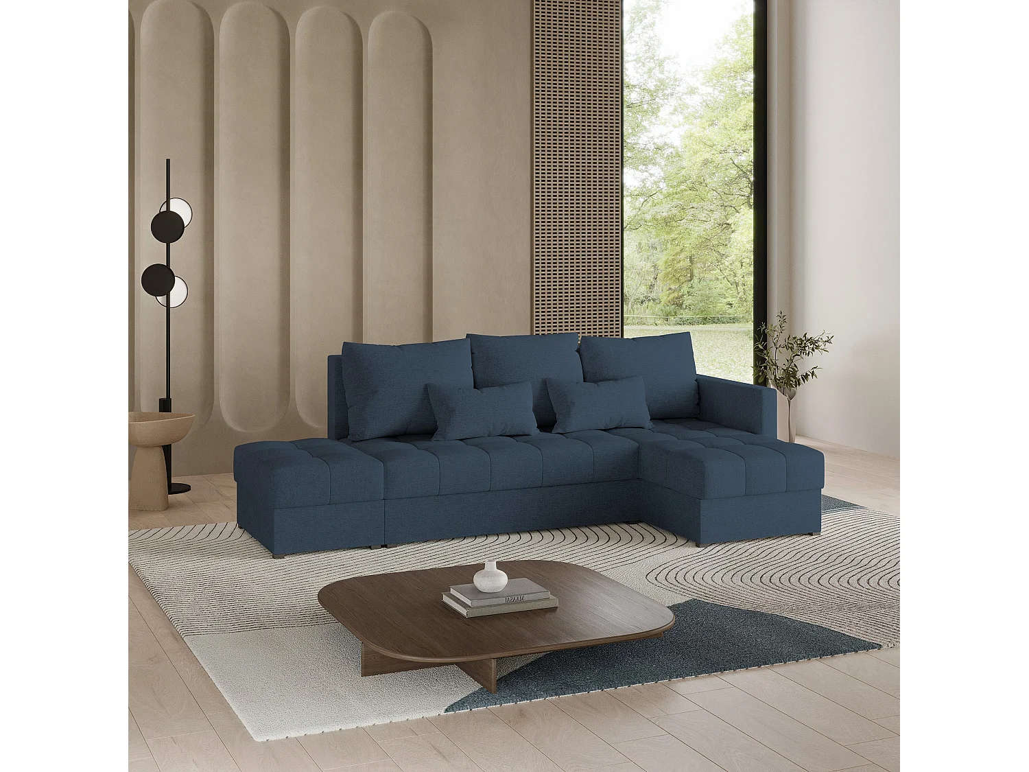 Canapé d'angle LUMARI en velours avec fonction couchage Bleu