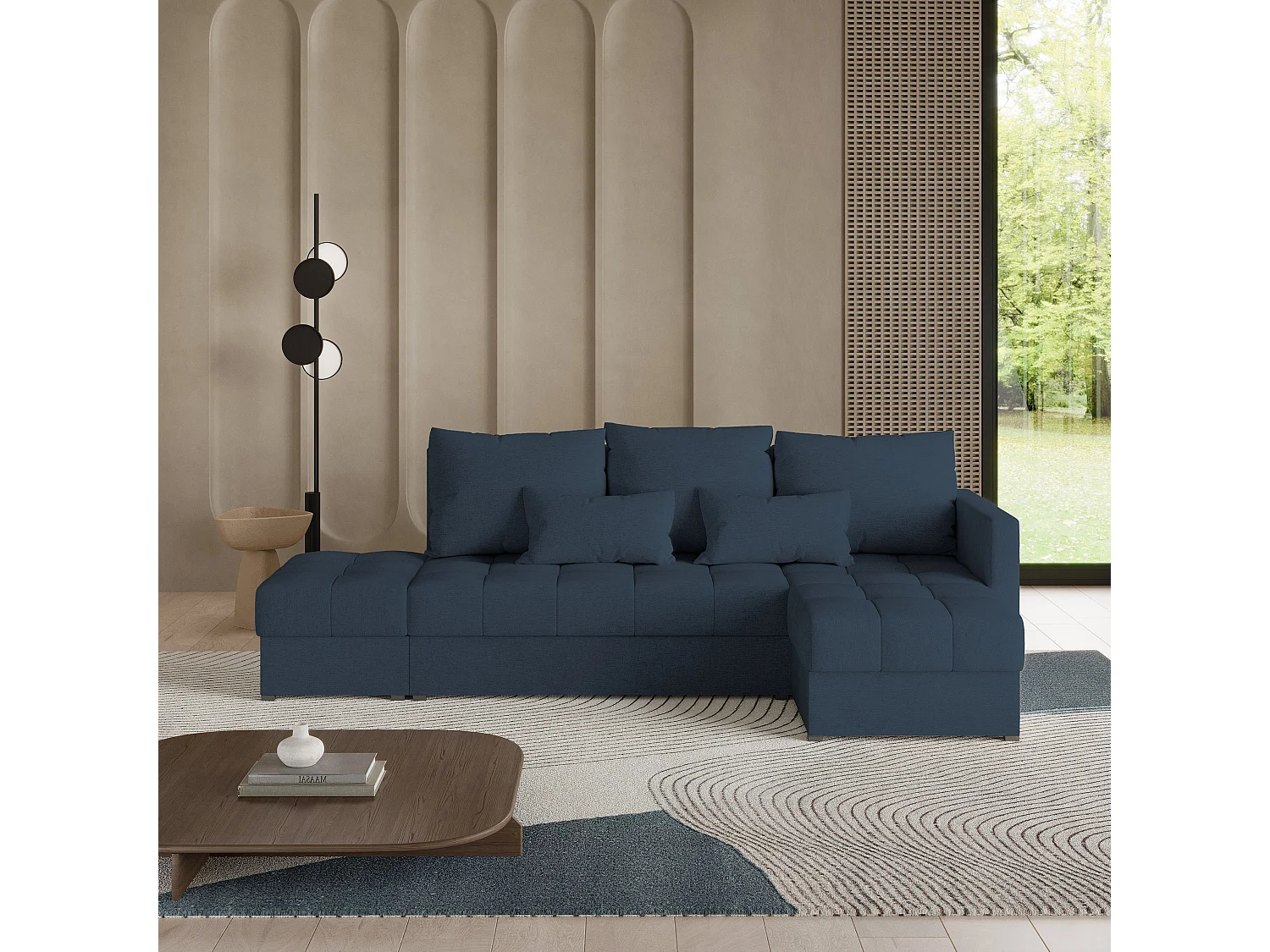 Canapé d'angle LUMARI en velours avec fonction couchage Bleu