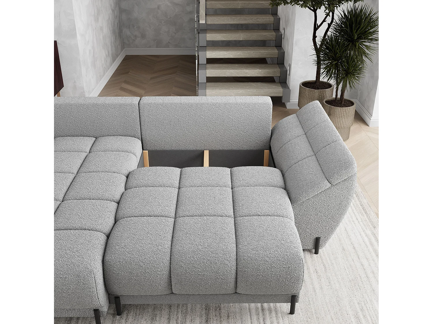 Canapé d'angle VESTANO en velours avec fonction couchage Gris clair