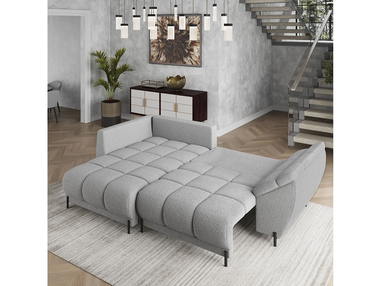 Canapé d'angle VESTANO en velours avec fonction couchage Gris clair