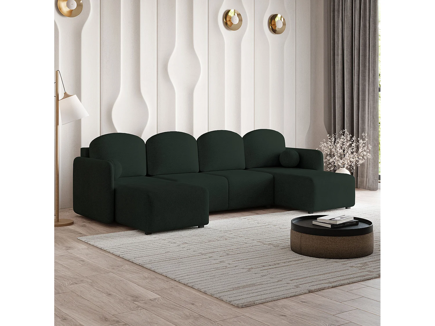Canapé d'angle NUBERO en velours avec fonction couchage Vert