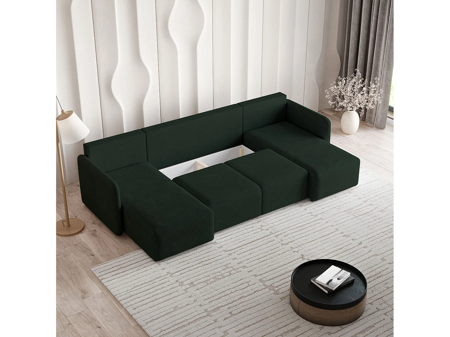 Canapé d'angle NUBERO en velours avec fonction couchage Vert
