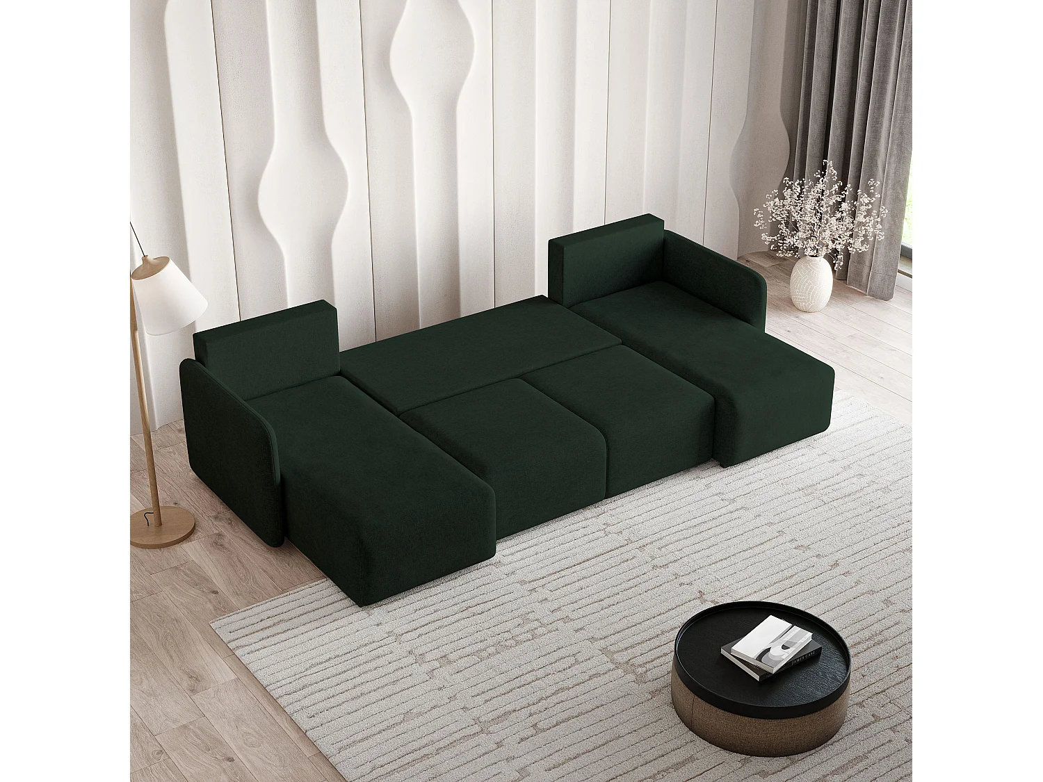Canapé d'angle NUBERO en velours avec fonction couchage Vert