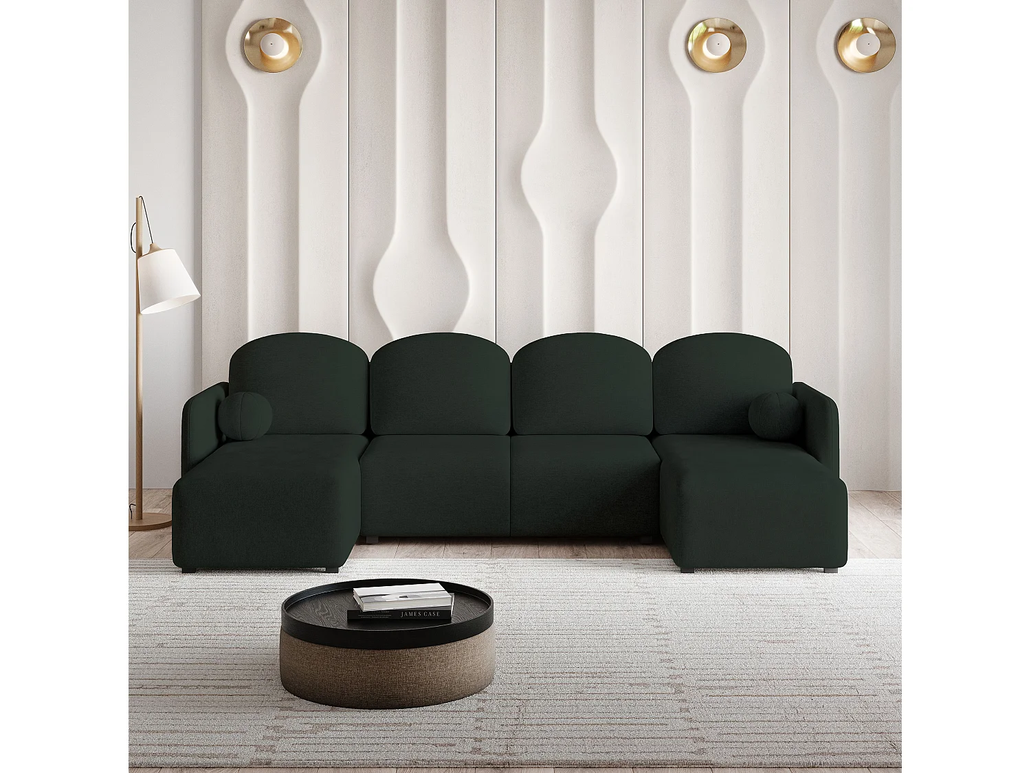 Canapé d'angle NUBERO en velours avec fonction couchage Vert