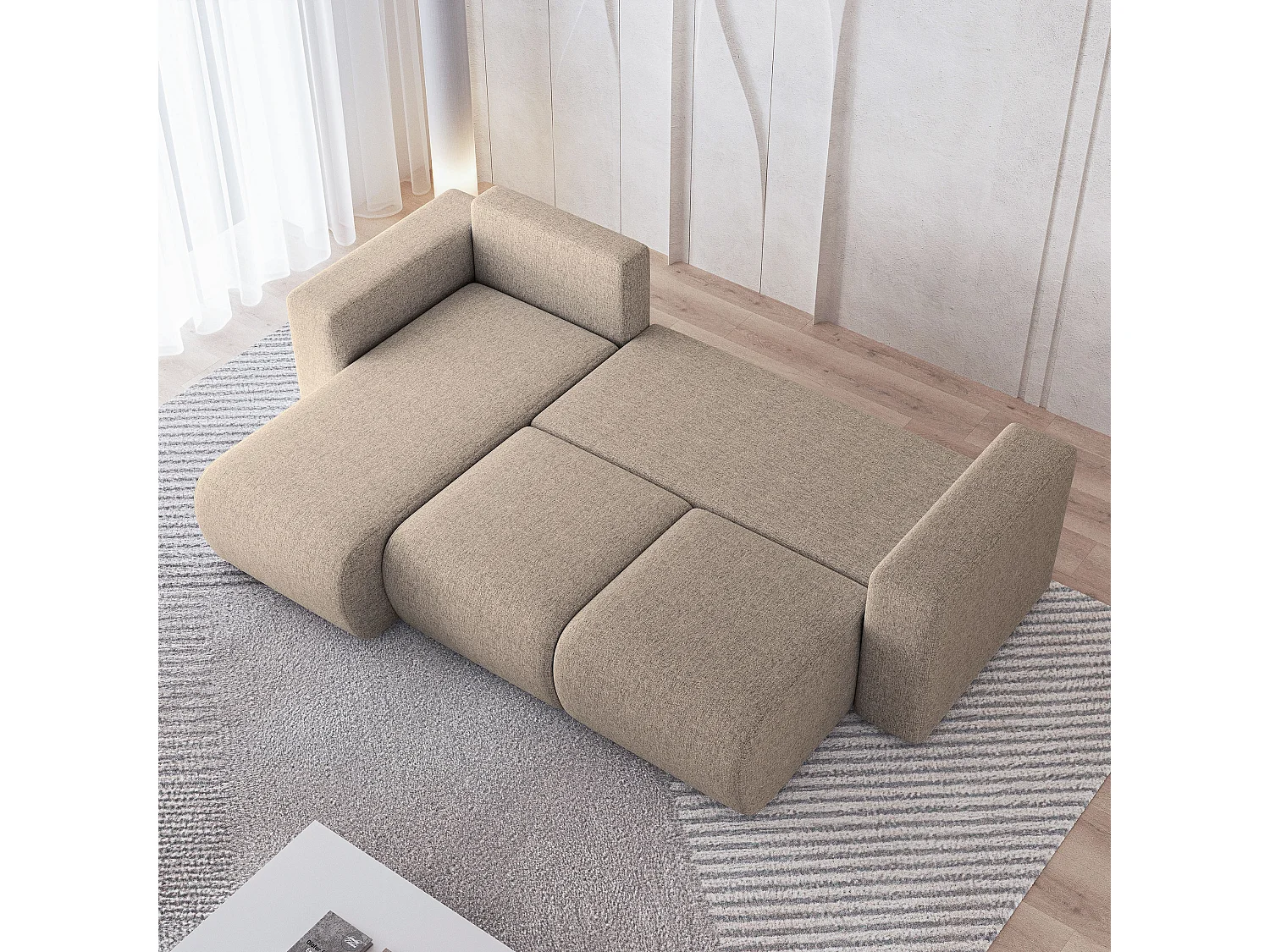 Canapé d'angle RINOVA en velours avec fonction couchage Beige