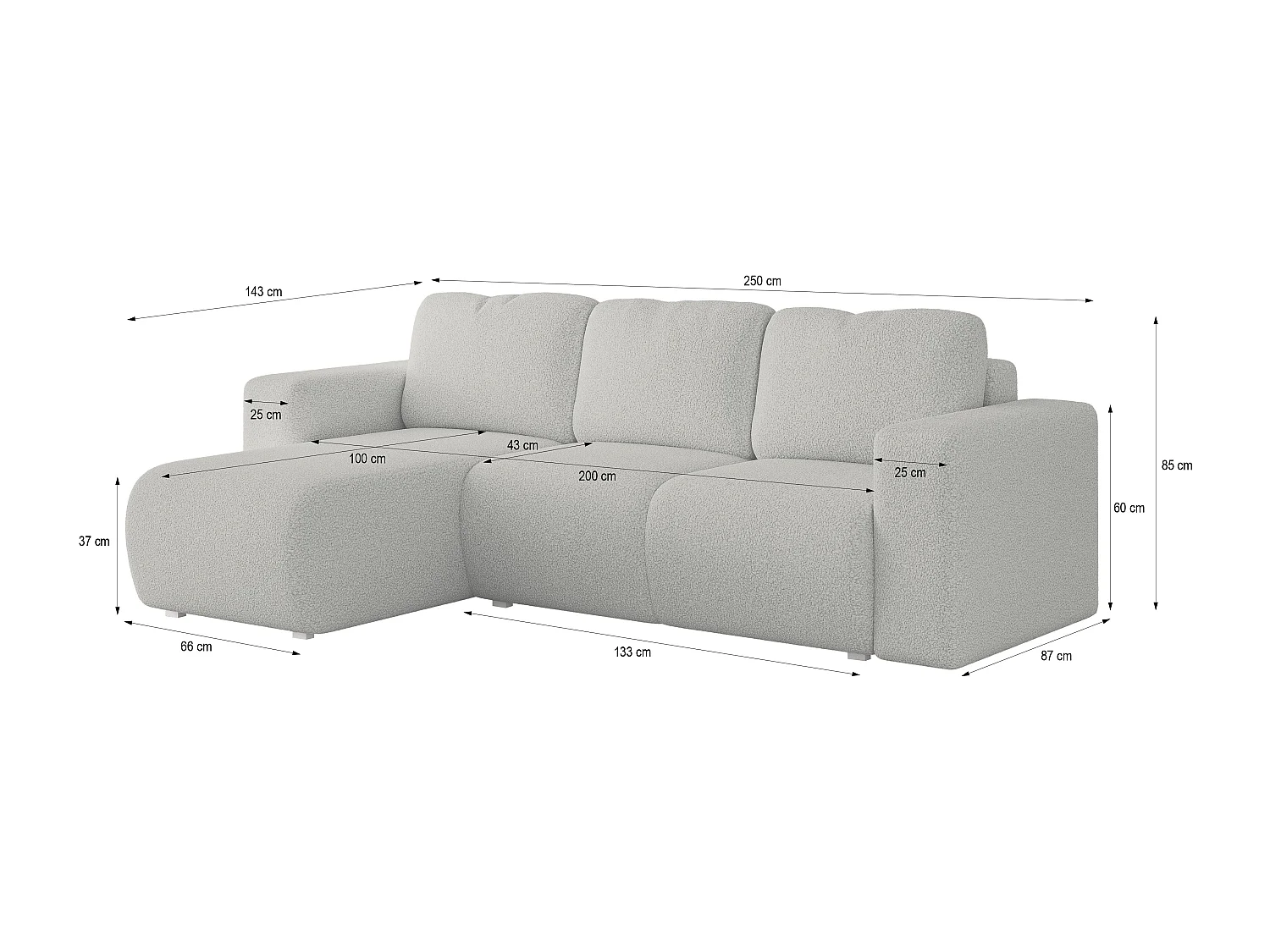 Hoekbank RINOVA van fluweel met slaapfunctie Grau