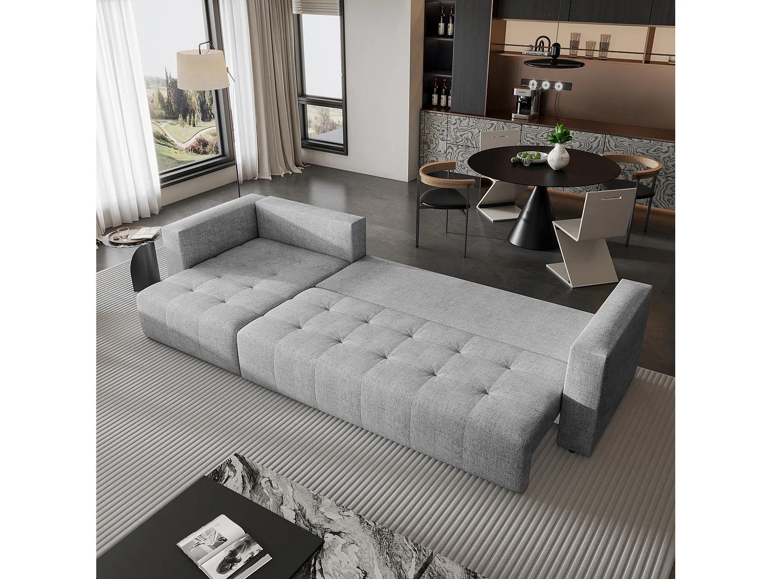 Canapé d'angle OLVERA en velours avec fonction couchage Gris clair