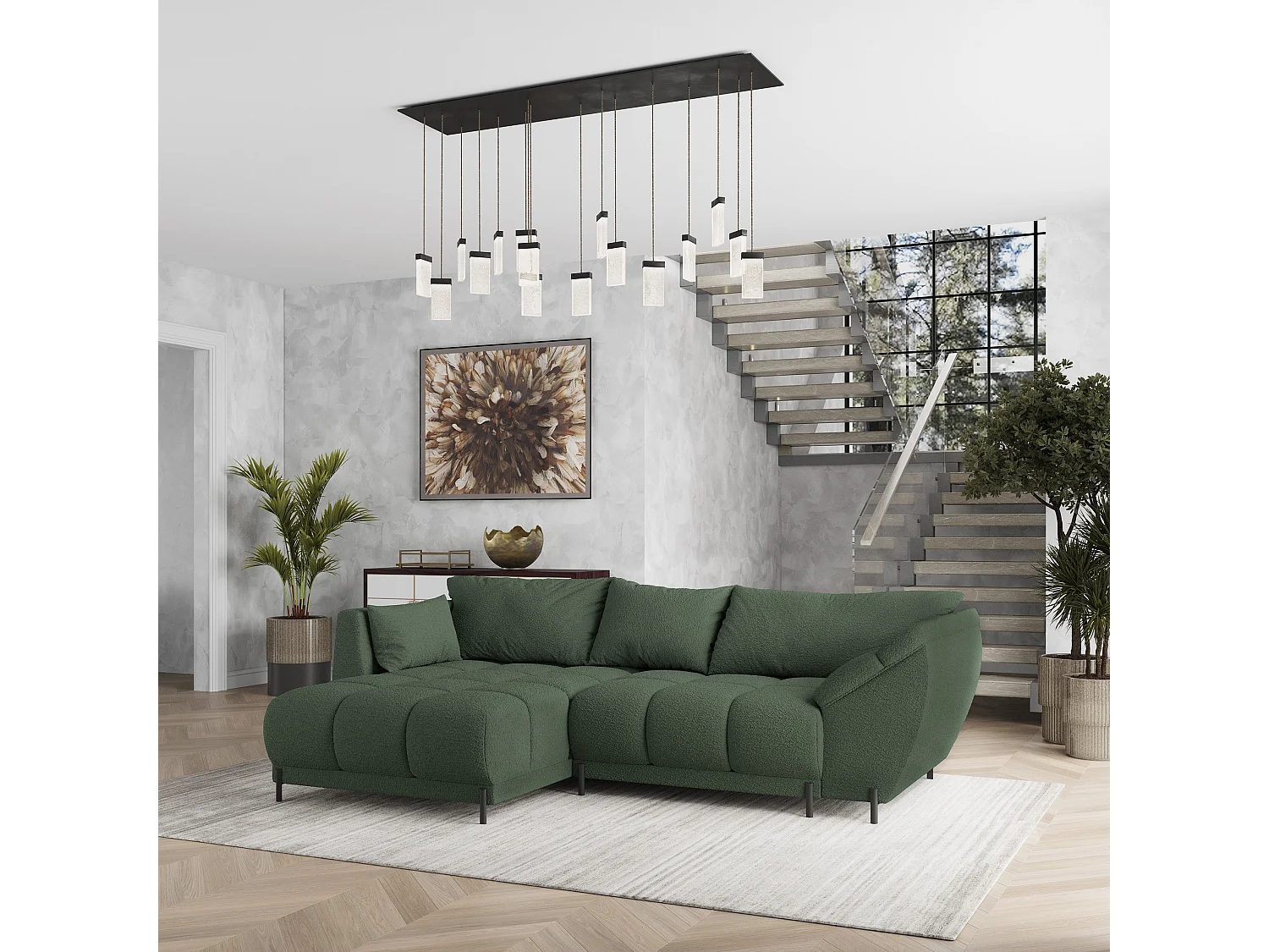 Canapé d'angle VESTANO en velours avec fonction couchage Vert