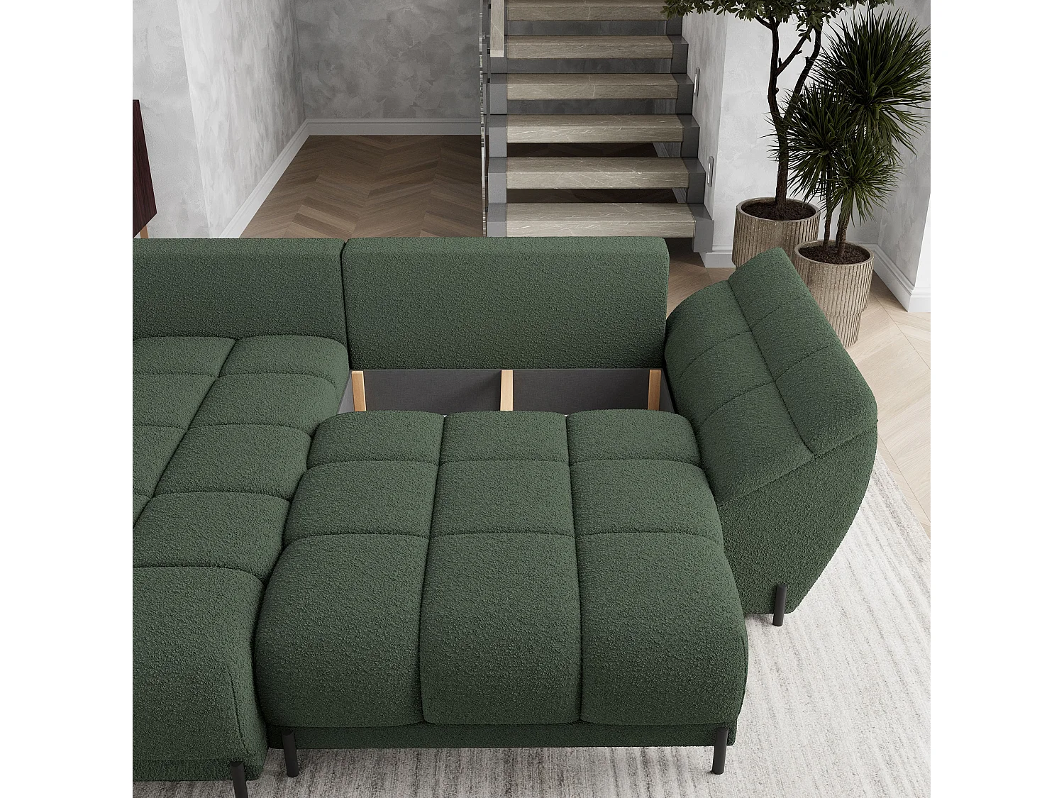 Canapé d'angle VESTANO en velours avec fonction couchage Vert