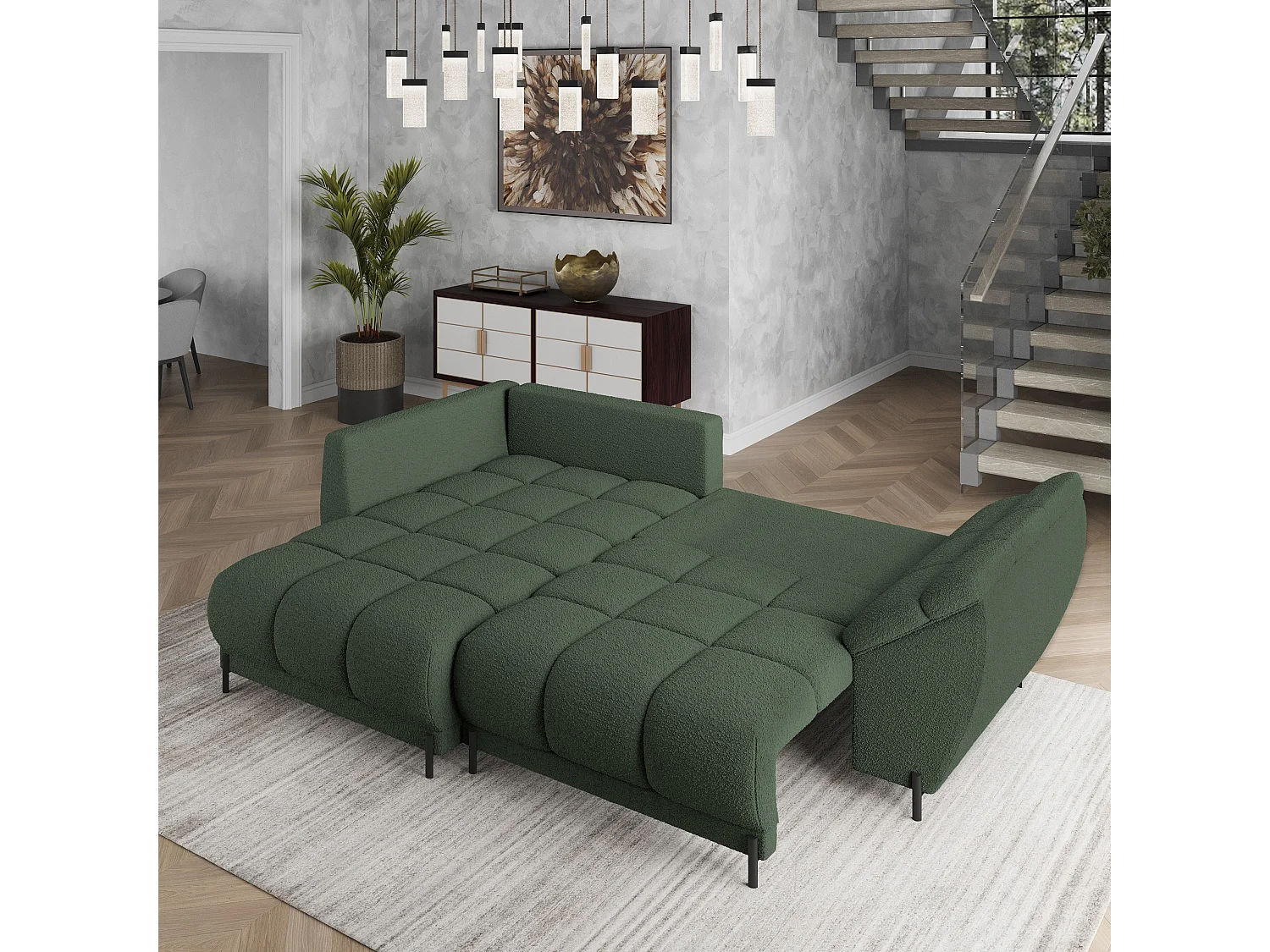 Canapé d'angle VESTANO en velours avec fonction couchage Vert