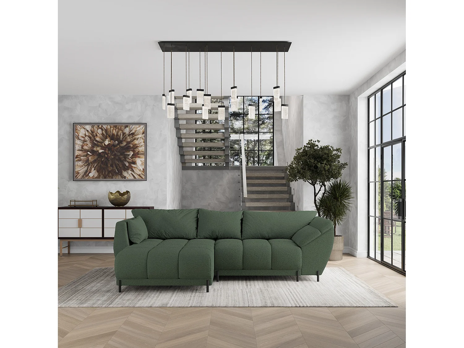 Canapé d'angle VESTANO en velours avec fonction couchage Vert