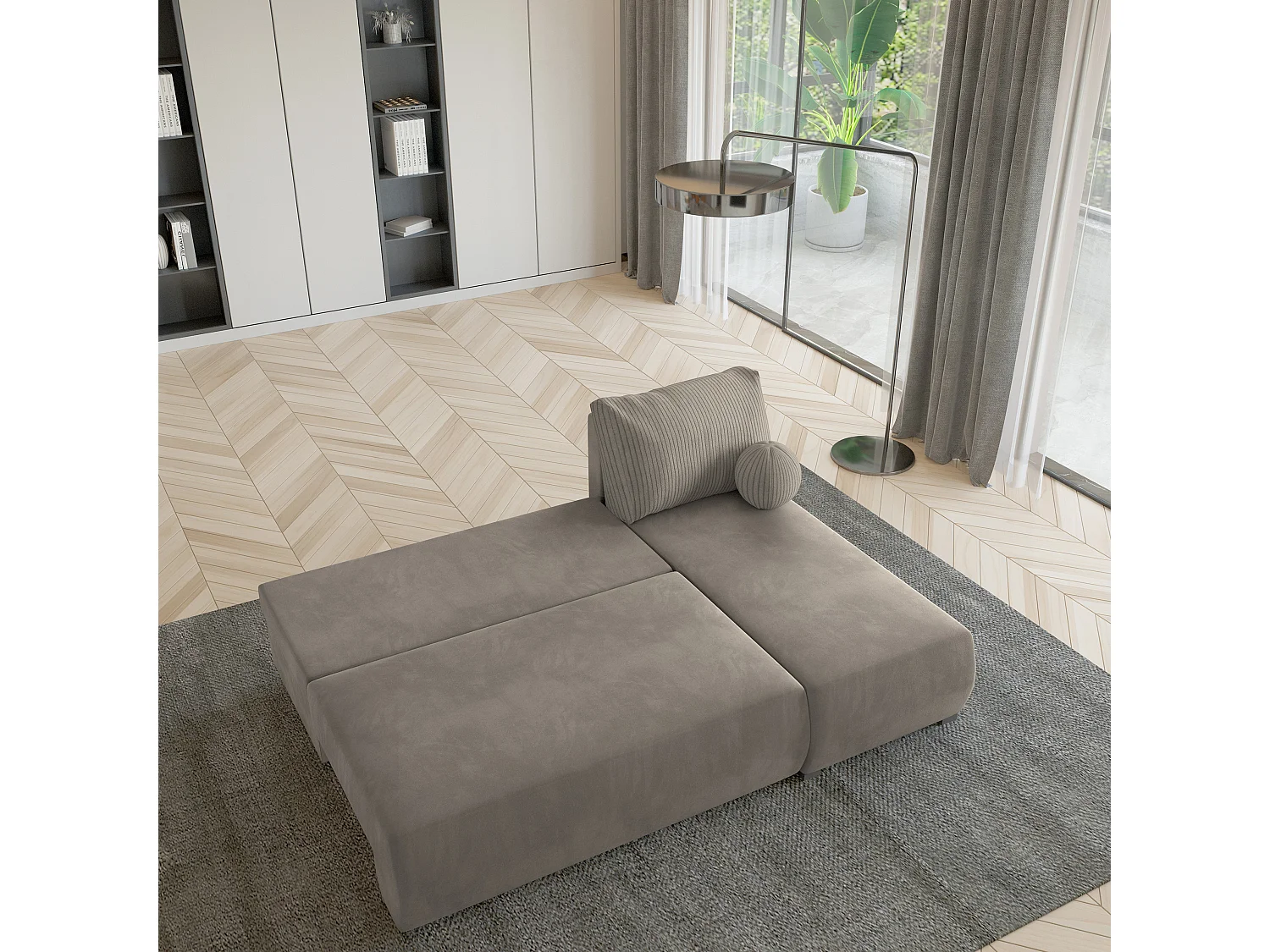 Hoekbank PARVELO van fluweel met slaapfunctie Beige