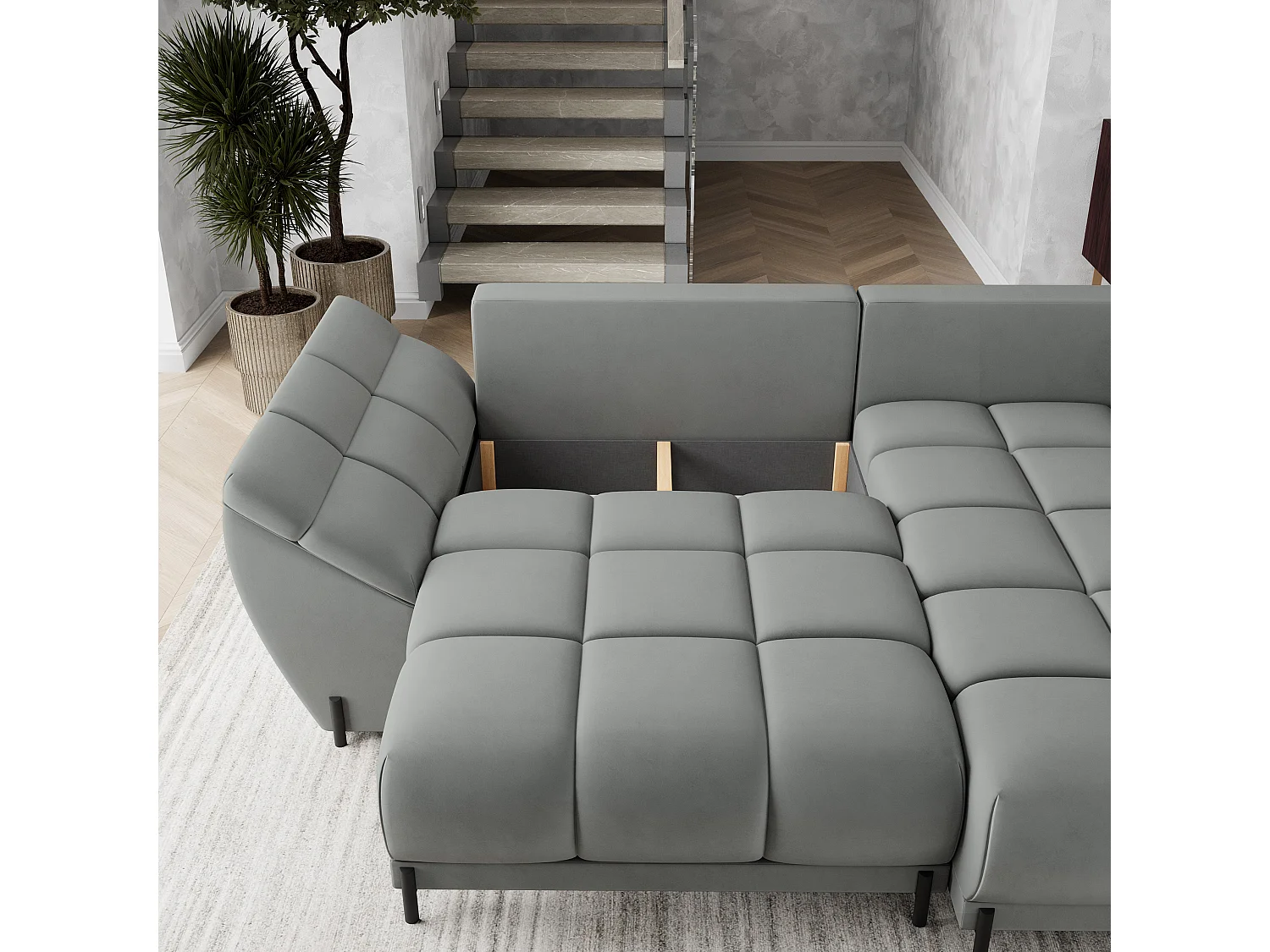 Canapé d'angle VESTANO en velours avec fonction couchage Gris