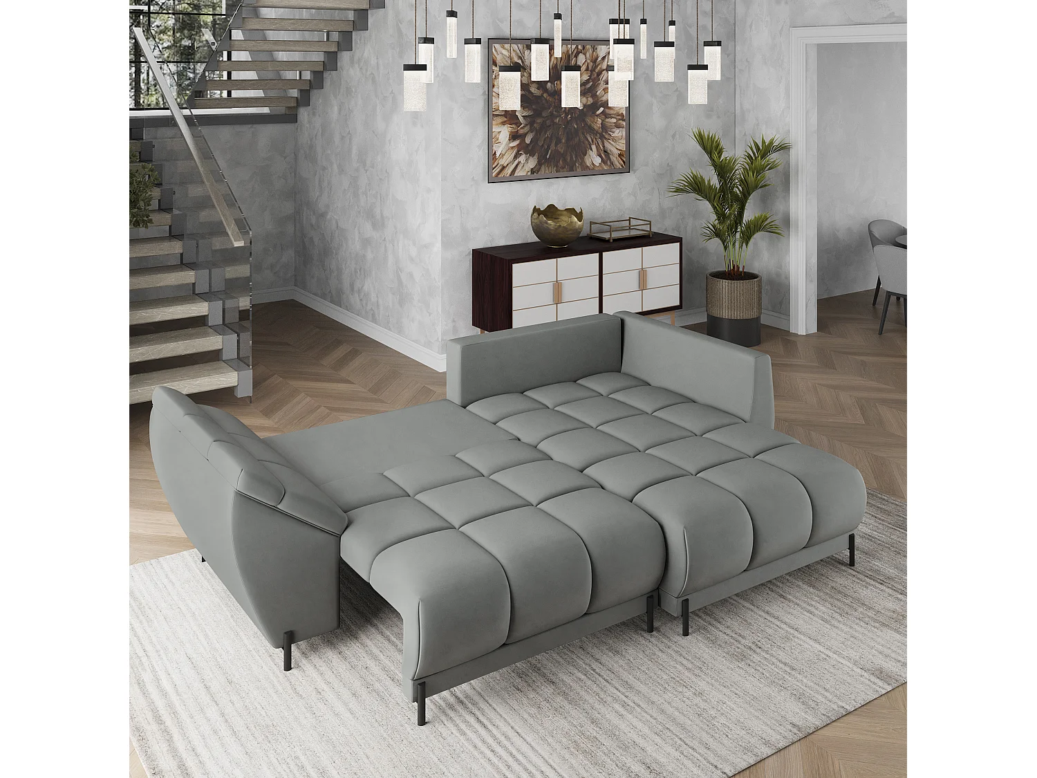 Canapé d'angle VESTANO en velours avec fonction couchage Gris